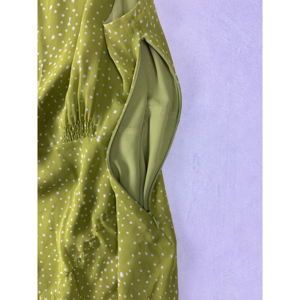 Cynthia Howie Silk Dress Size 12 Lime Green Abstract Dot Sleeveless Lined - Picture 4 of 10